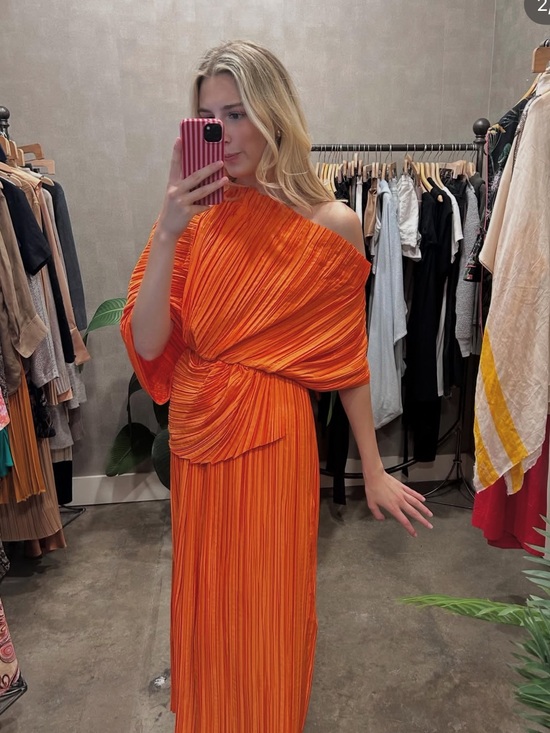 cult gaia Dresses & Skirts - cult gaia Orange Pleated One-Shoulder Maxi Dress